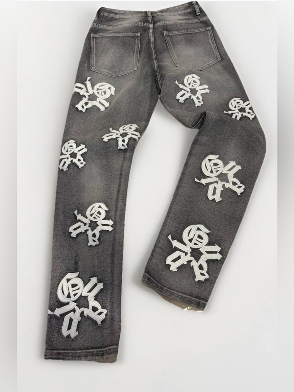 GUAPI Distressed Skinny Jeans Gray Denim Embroidered Logo Streetwear Men's 28 - Picture 3 of 11